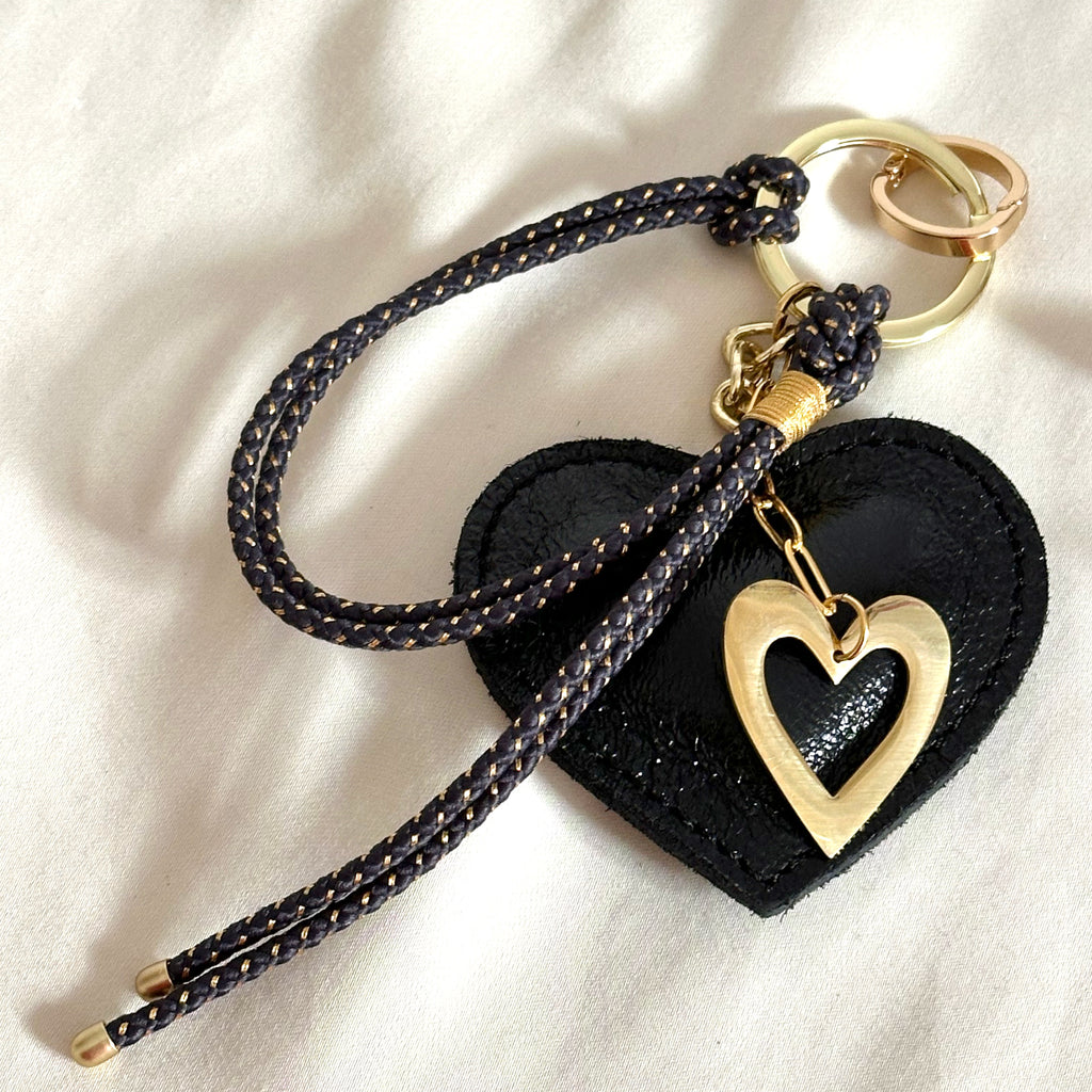 bag charm met zwarte hart hanger